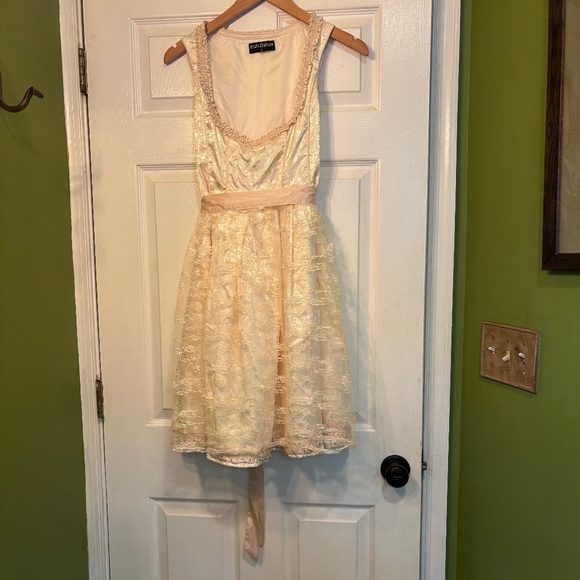 Cream Brocade Dirndl with Lace Apron - Picture 6 of 13